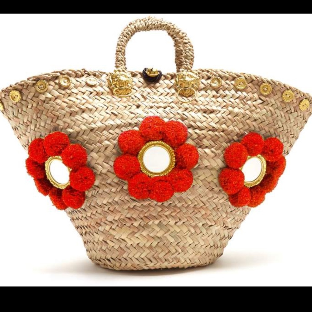 Muzungu Sisters Sicilian Pompom Straw Tote Red